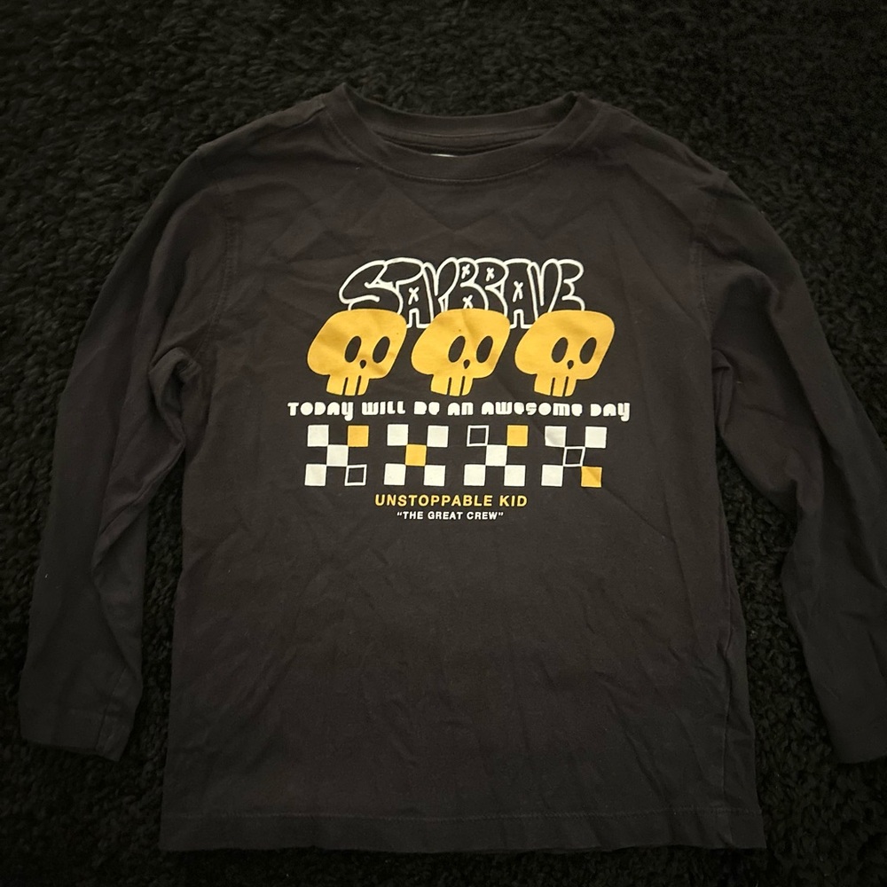 Zara Kids Black Long Sleeve Tee with Skull Design